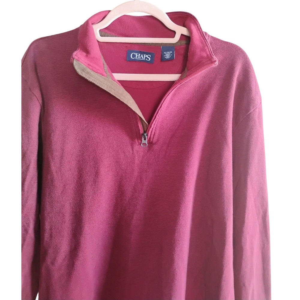 Chaps Men's Red Quarter Zip‎ Sweater XL Pullover Cotton Knit Classic Fit - Picture 2 of 11